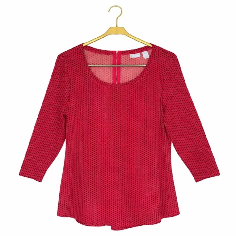 CHICO'S Red & Black Polka Dot Blouse - Size Medium